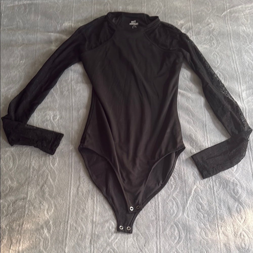 Good American Black Bodysuit Stretchy Long-Sleeve